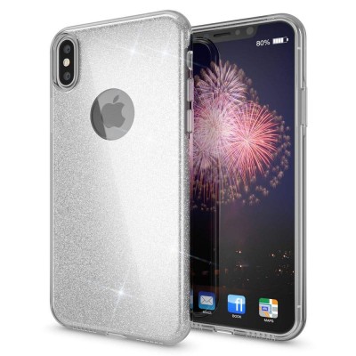 Θήκη iPhone X / XS Forcell Glitter Shine Cover Hard Case -Ασημί