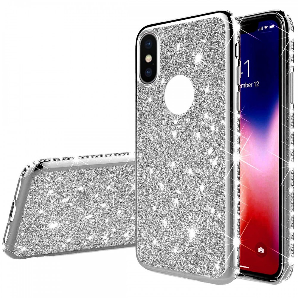 Θήκη iPhone XS Max Forcell Με Strass και Glitter Shine Cover Hard Case -Silver Θήκες iPhone