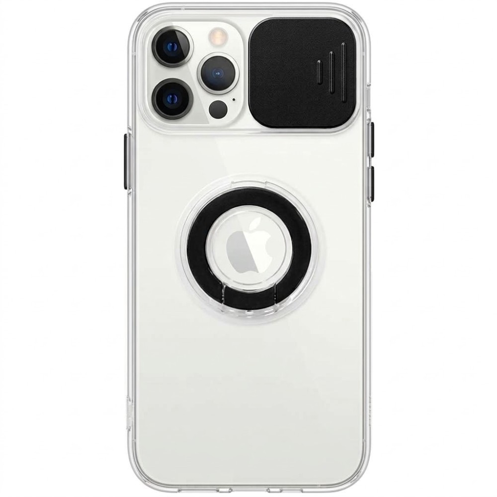Θήκη iPhone 12 Pro Max  Clear Case Ring with Slide Camera Cover Protection- Black Θήκες iPhone
