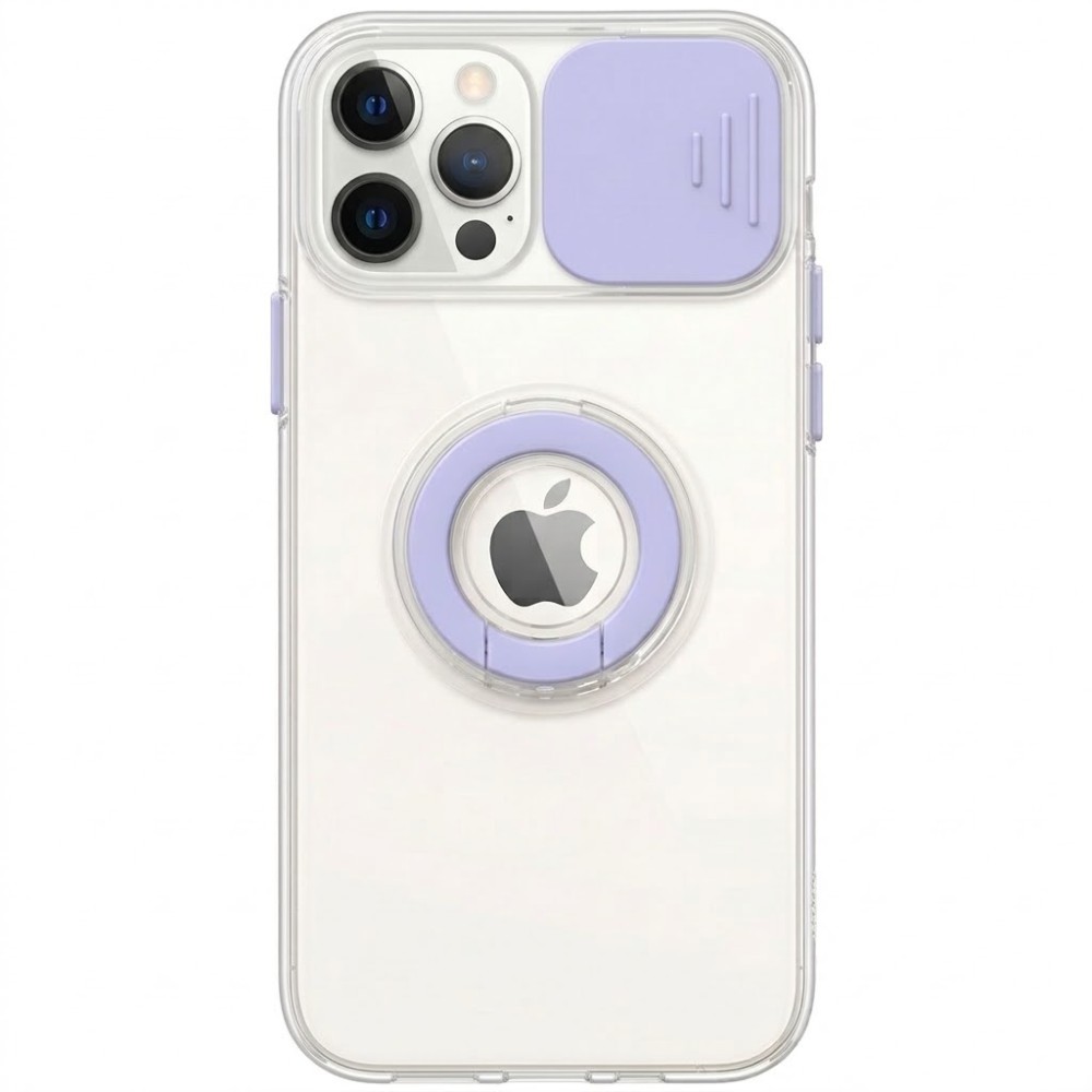 Θήκη iPhone 12 Pro Max  Clear Case Ring with Slide Camera Cover Protection- Purple Θήκες iPhone