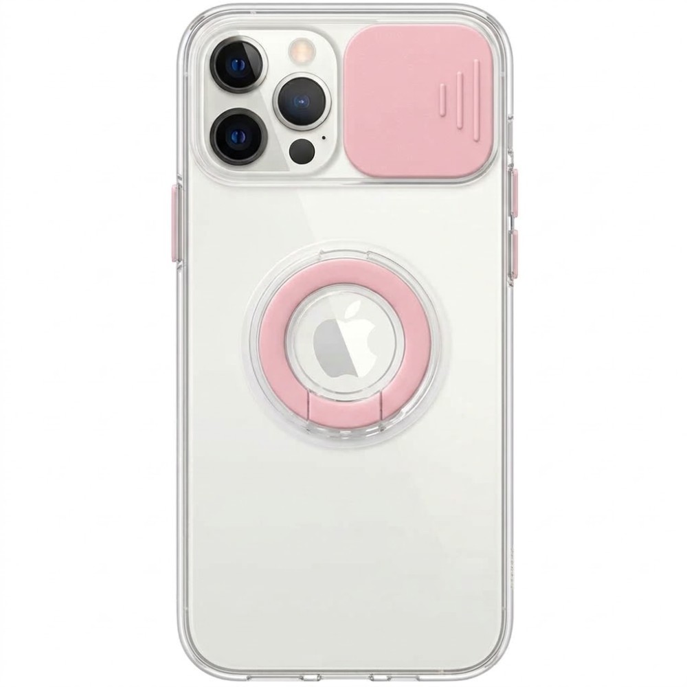 Θήκη iPhone 12 Pro Max  Clear Case Ring with Slide Camera Cover Protection- Pink Θήκες iPhone