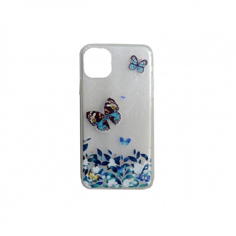 Θήκη iPhone 11 Ultra Slim Silicone Clear Butterfly -Blue Θήκες iPhone