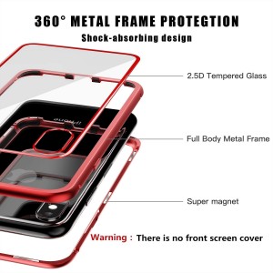 iPhone X / XS Μαγνητική Μεταλλική Θήκη Detachable Metal Frame με Πίσω Όψη από Tempered Glass Κόκκινη Διάφανη Θήκες iPhone