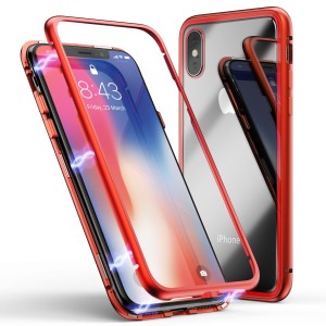 iPhone X / XS Μαγνητική Μεταλλική Θήκη Detachable Metal Frame με Πίσω Όψη από Tempered Glass Κόκκινη Διάφανη Θήκες iPhone