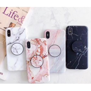 Θήκη iPhone XS Max Slim Fit TPU Case Σιλικόνης & Pop Socket Marble -Black Θήκες iPhone