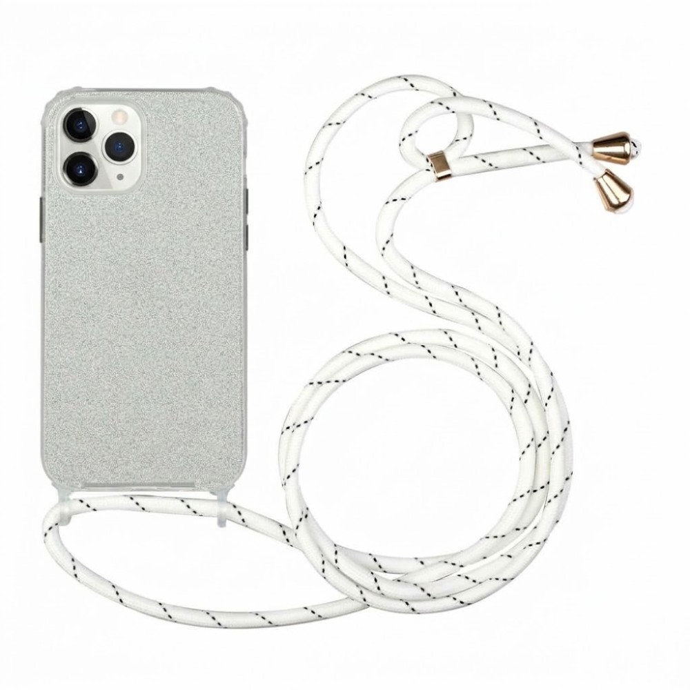 Θήκη iPhone 11 Pro Max Glitter Shine Cover Hard Case με Λουράκι Κορδόνι Λαιμού -Ασημί Θήκες iPhone