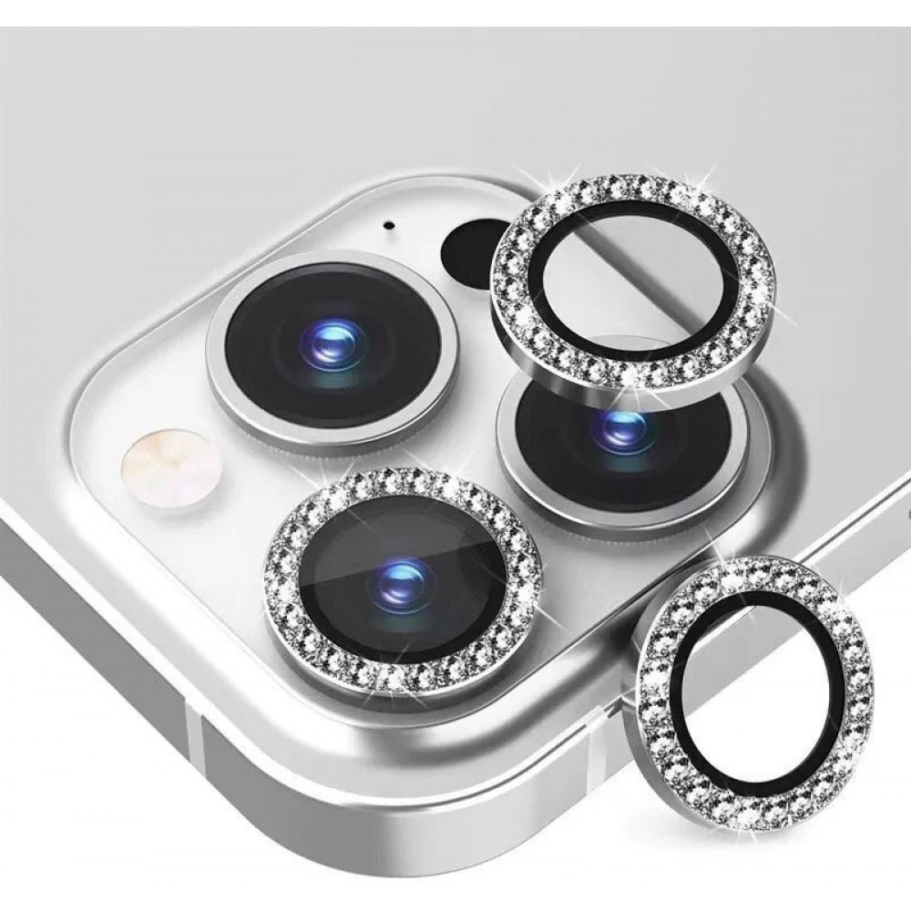Προστατευτικό Κάμερας Strass Frame Full Cover για iPhone 13 Pro / 13 Pro Max –Ασημί Προστασία οθόνης