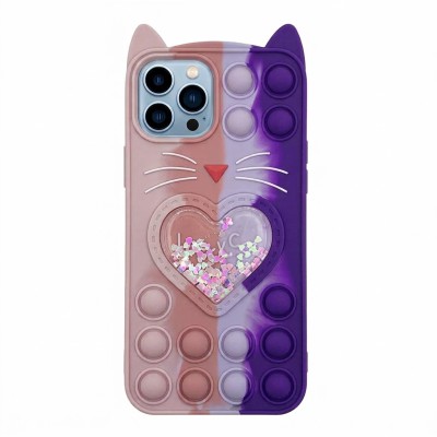 Θήκη iphone 13 Pro Max Σιλικόνης με αυτάκια Colorful Bubbles - Σχέδιο: Πολύχρωμη Καρδούλα (Ροζ - Μωβ)