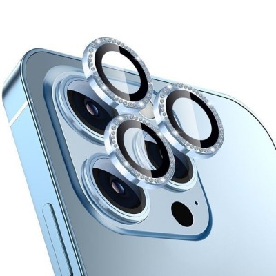 Προστατευτικό Κάμερας Strass Frame Full Cover για iPhone 15 Pro 5G / 15 Pro Max 5G –Μπλε