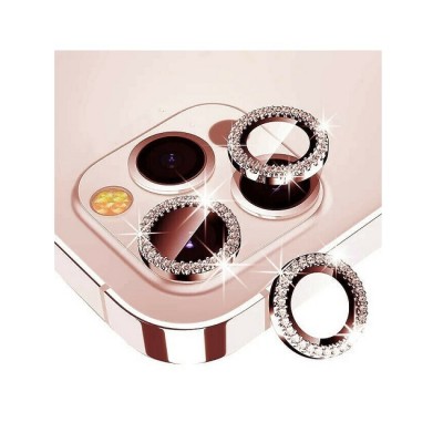 Προστατευτικό Κάμερας Strass Frame Full Cover για iPhone 15 Pro 5G / 15 Pro Max 5G –Ροζ