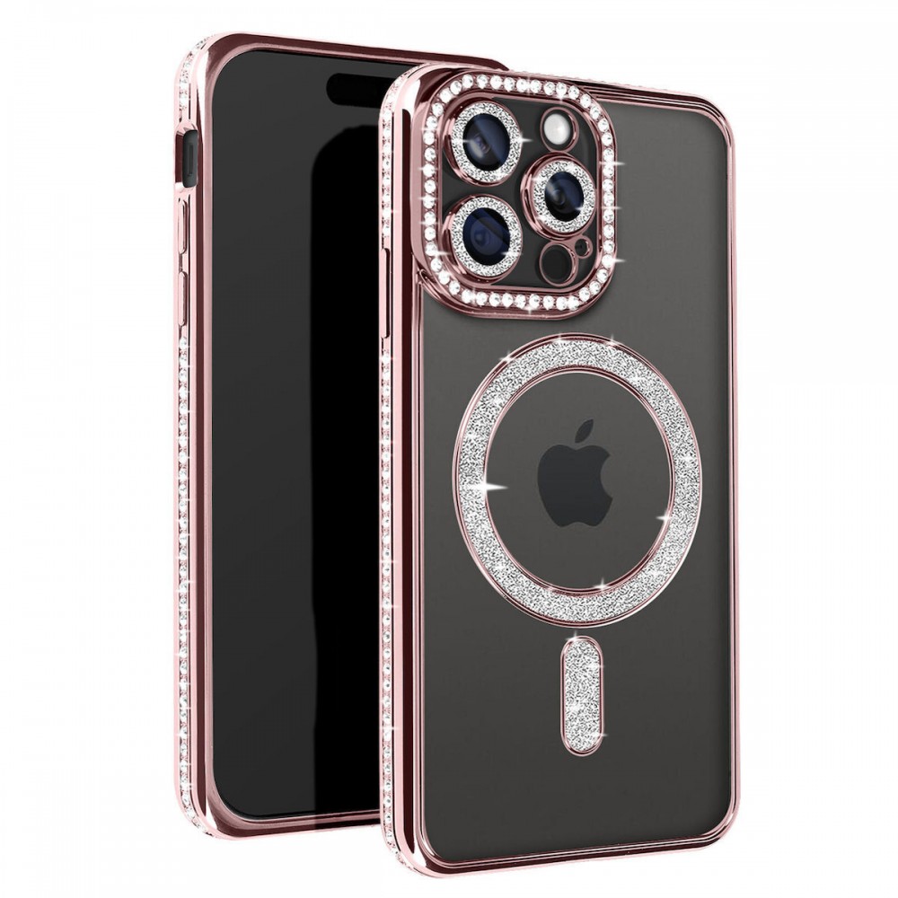 Θήκη iPhone 15 Pro Max 5G Back Cover Electro Magsafe Bling -Ροζ Χρυσό Θήκες iPhone