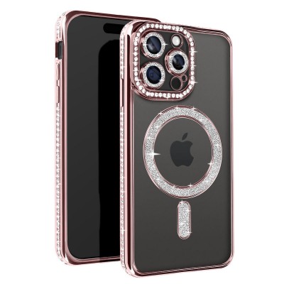 Θήκη iPhone 15 Pro Max 5G Back Cover Electro Magsafe Bling -Ροζ Χρυσό