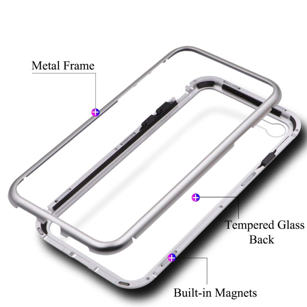 iPhone 7 / 8 Μαγνητική Μεταλλική Θήκη Detachable Metal Frame με Πίσω Όψη από Tempered Glass Ασημί Διάφανη Θήκες iPhone