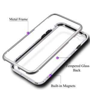 iPhone 7 / 8 Μαγνητική Μεταλλική Θήκη Detachable Metal Frame με Πίσω Όψη από Tempered Glass Ασημί Διάφανη Θήκες iPhone