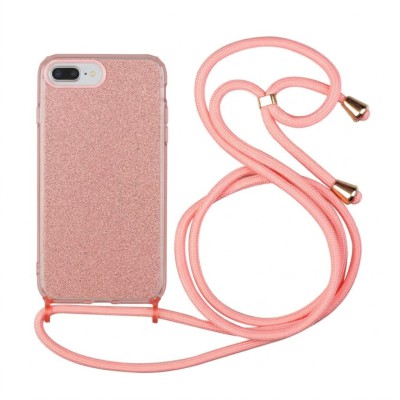 Θήκη iPhone 7 / 8 Plus Glitter Shine Cover Hard Case με Λουράκι Κορδόνι Λαιμού -Ροζ Χρυσό