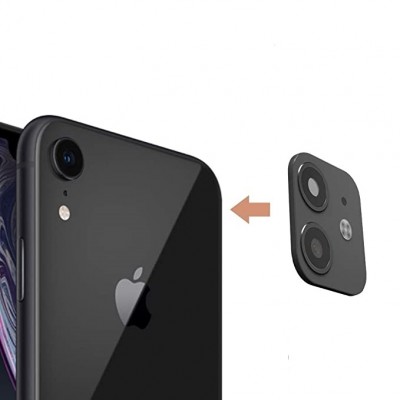 Camera Lens Seconds Change Cover for iPhone XR Sticker Metal Protector Change Fake Camera for iPhone 11- Black