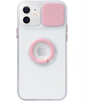 Θήκη iPhone 12 Mini  Clear Case Ring with Slide Camera Cover Protection- Pink