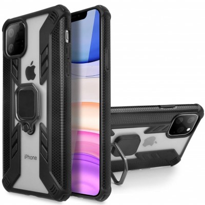 Θήκη iPhone 11 Rugged Armor with Metal Rotating Ring Stand -Μαύρο