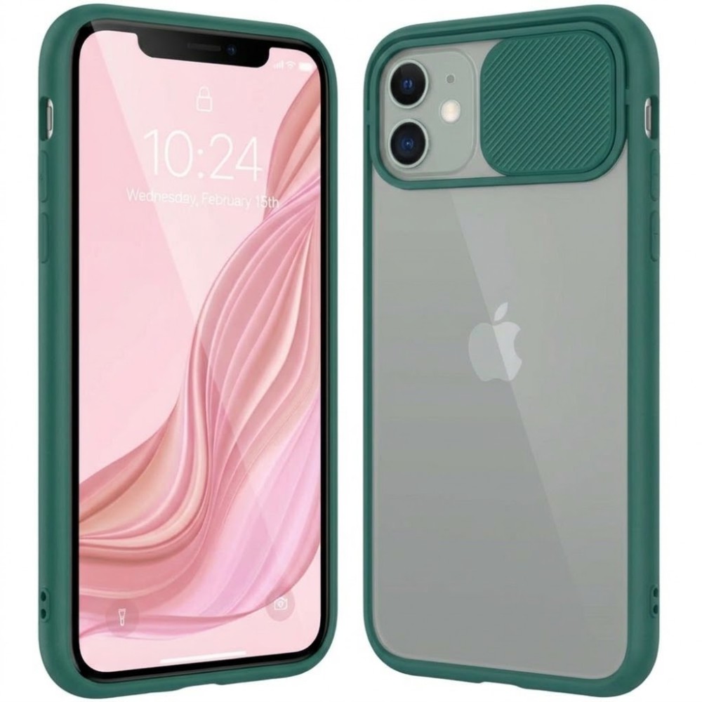 Θήκη iPhone 11 Clear Case with Slide Camera Cover Protection- Green Θήκες iPhone
