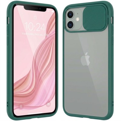 Θήκη iPhone 11 Clear Case with Slide Camera Cover Protection- Green