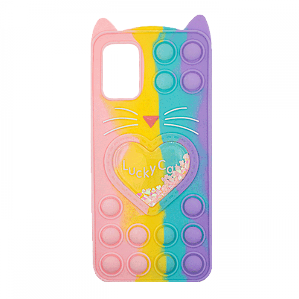 Θήκη Samsung Galaxy A02S / M02s / F02s Σιλικόνης με αυτάκια Colorful Bubbles - Σχέδιο: Πολύχρωμη Καρδούλα (κοραλί - Ανοιχτό Μωβ)  Θήκες Smartphone