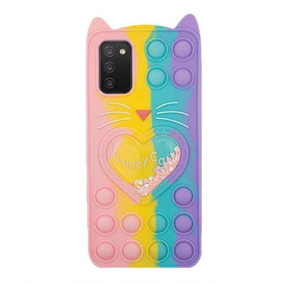 Θήκη Samsung Galaxy A02S / M02s / F02s Σιλικόνης με αυτάκια Colorful Bubbles - Σχέδιο: Πολύχρωμη Καρδούλα (κοραλί - Ανοιχτό Μωβ) 