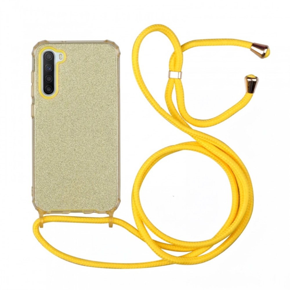 Θήκη Samsung Galaxy A21 Glitter Shine Cover Hard Case με Λουράκι Κορδόνι Λαιμού -Χρυσό Θήκες Smartphone