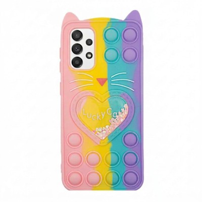 Θήκη Samsung Galaxy A32 4G Σιλικόνης με αυτάκια Colorful Bubbles - Σχέδιο: Πολύχρωμη Καρδούλα (κοραλί - Ανοιχτό Μωβ) 