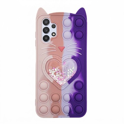 Θήκη Samsung Galaxy A32 5G / M32 5G Σιλικόνης με αυτάκια Colorful Bubbles - Σχέδιο: Πολύχρωμη Καρδούλα (Ροζ - Μωβ) 
