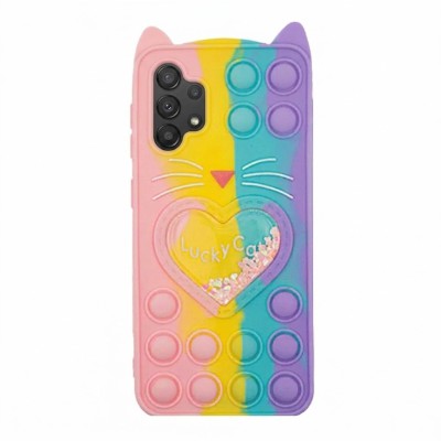 Θήκη Samsung Galaxy A32 5G / M32 5G Σιλικόνης με αυτάκια Colorful Bubbles - Σχέδιο: Πολύχρωμη Καρδούλα (κοραλί - Ανοιχτό Μωβ) 