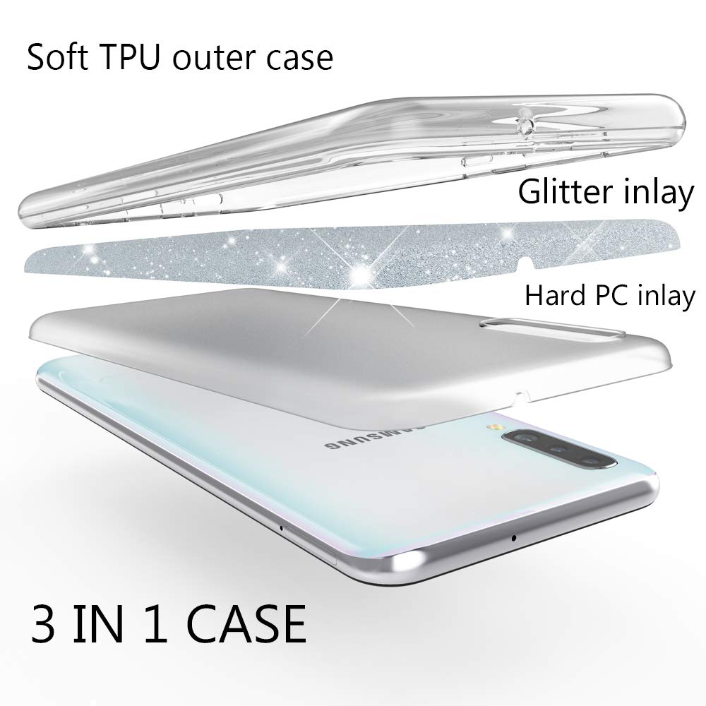 Θήκη Samsung Galaxy A50 / A30s / A50s Glitter Shine Cover Hard -Ασημί Θήκες Smartphone