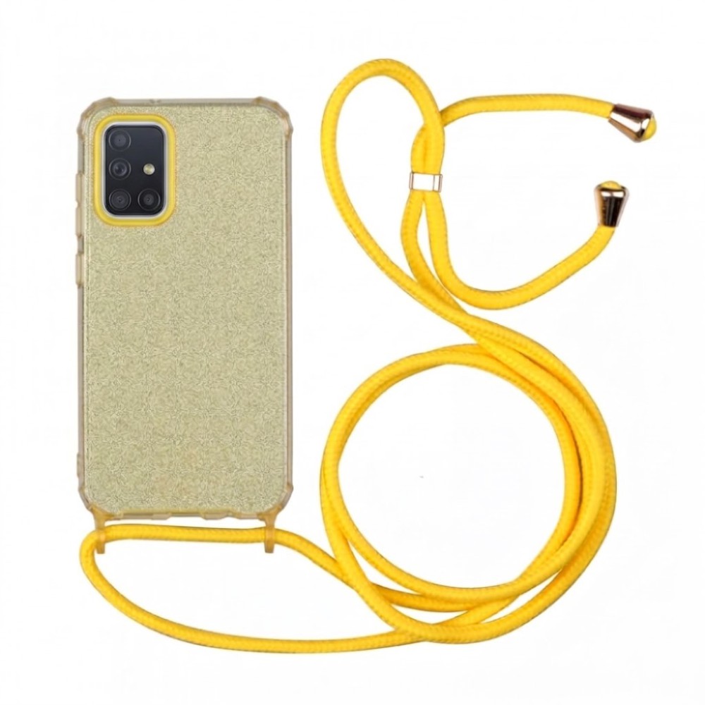 Θήκη Samsung Galaxy A71 Glitter Shine Cover Hard Case με Λουράκι Κορδόνι Λαιμού -Χρυσό Θήκες Smartphone