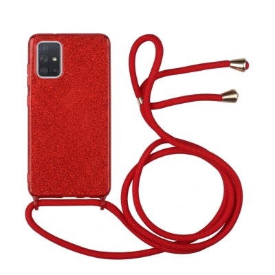 Θήκη Samsung Galaxy A71 Glitter Shine Cover Hard Case με Λουράκι Κορδόνι Λαιμού -Κόκκινο