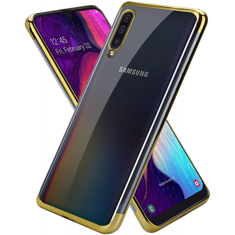 Θήκη Samsung Galaxy A70 Σιλικόνης Διάφανη New Electro Tpu-Gold Θήκες Smartphone