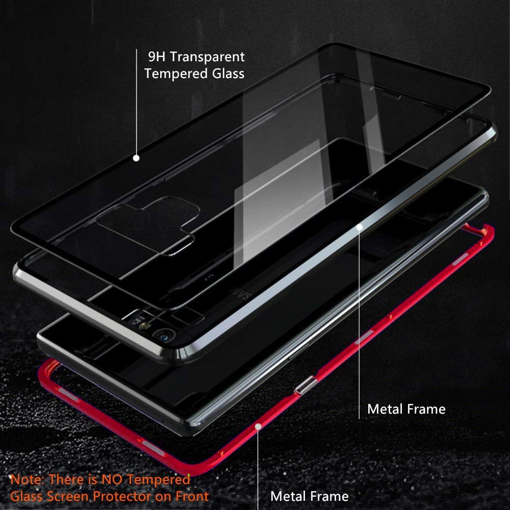 Samsung Galaxy Note 9 Μαγνητική Μεταλλική Θήκη Detachable Metal Frame με Πίσω Όψη από Tempered Glass Κόκκινη Διάφανη Θήκες Smartphone