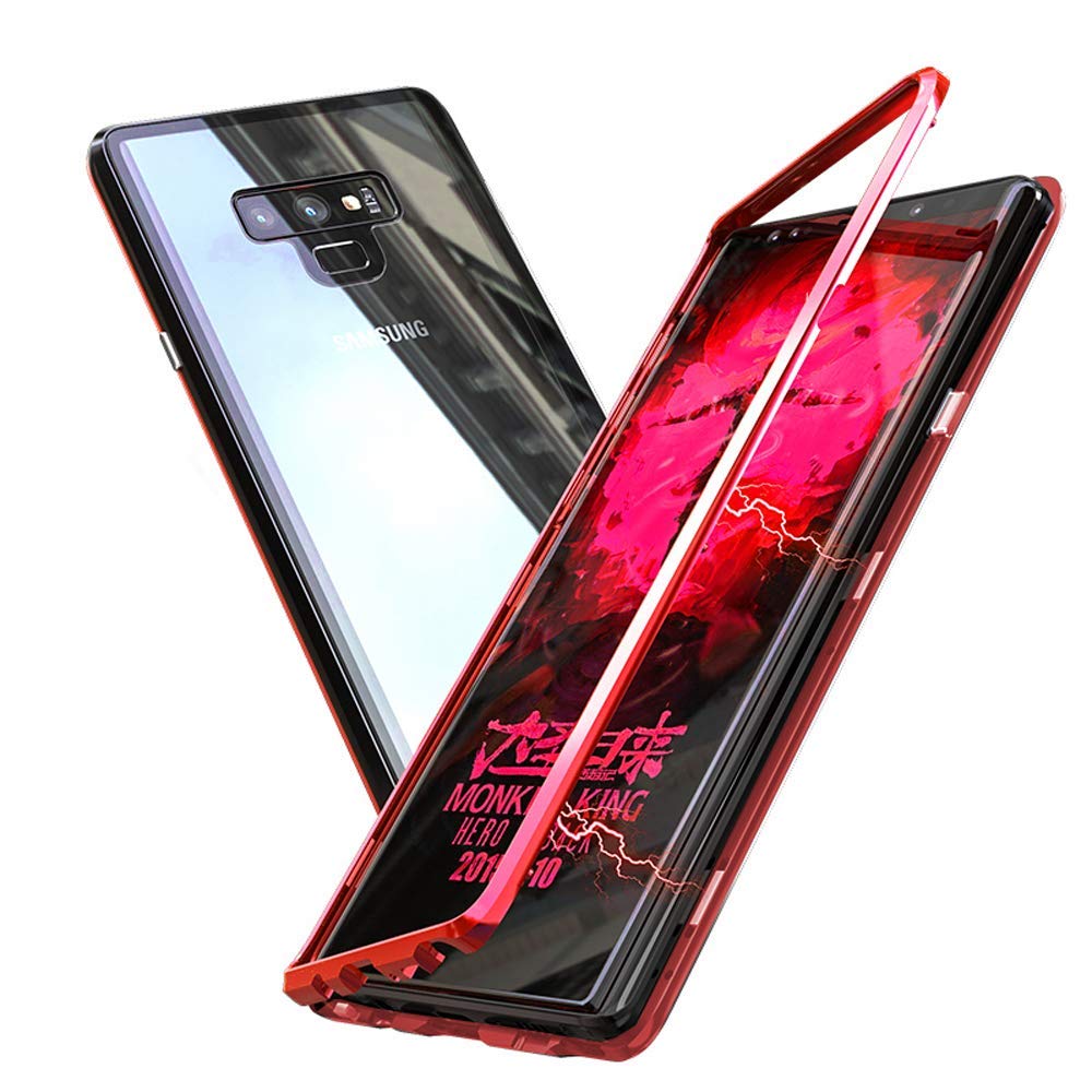 Samsung Galaxy Note 9 Μαγνητική Μεταλλική Θήκη Detachable Metal Frame με Πίσω Όψη από Tempered Glass Κόκκινη Διάφανη Θήκες Smartphone