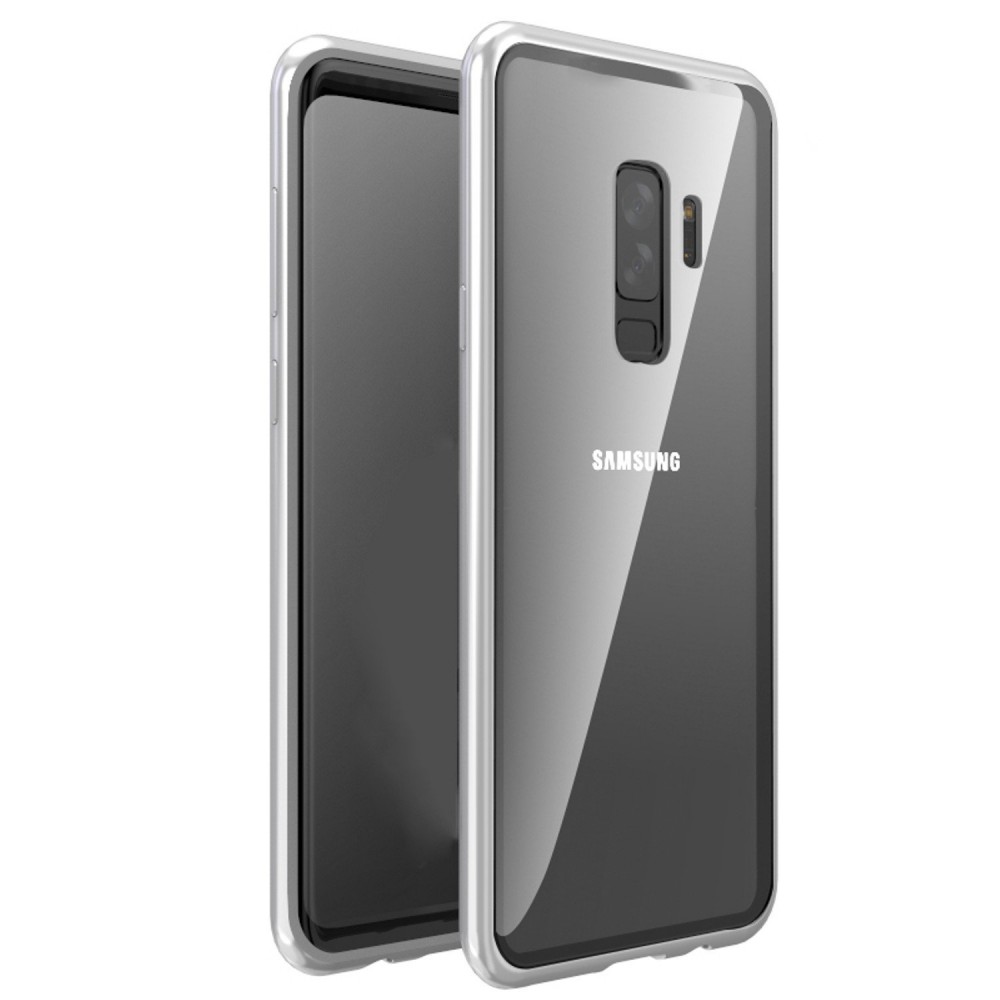 Samsung Galaxy S9 Plus Μαγνητική Μεταλλική Θήκη Detachable Metal Frame με Πίσω Όψη από Tempered Glass Ασημί Διάφανη Θήκες Smartphone