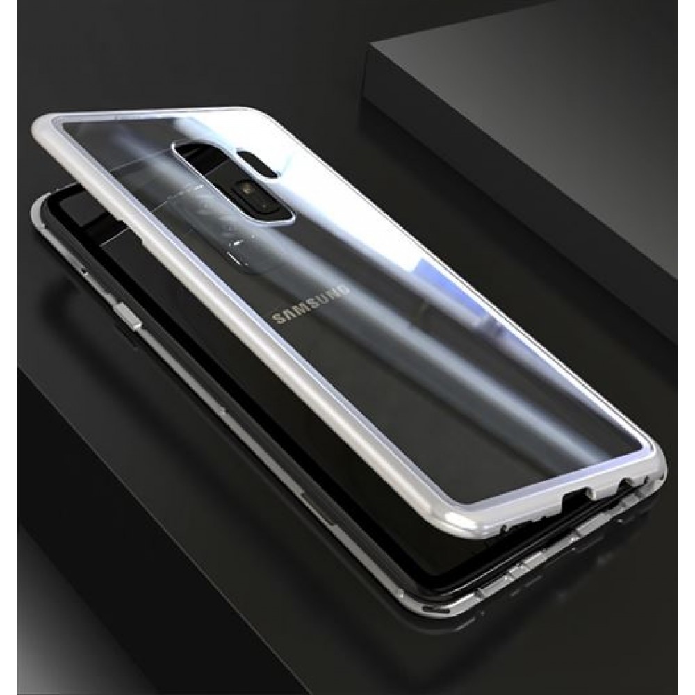 Samsung Galaxy S9 Plus Μαγνητική Μεταλλική Θήκη Detachable Metal Frame με Πίσω Όψη από Tempered Glass Ασημί Διάφανη Θήκες Smartphone
