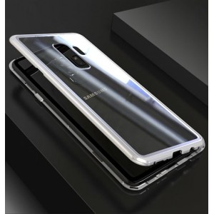 Samsung Galaxy S9 Plus Μαγνητική Μεταλλική Θήκη Detachable Metal Frame με Πίσω Όψη από Tempered Glass Ασημί Διάφανη Θήκες Smartphone