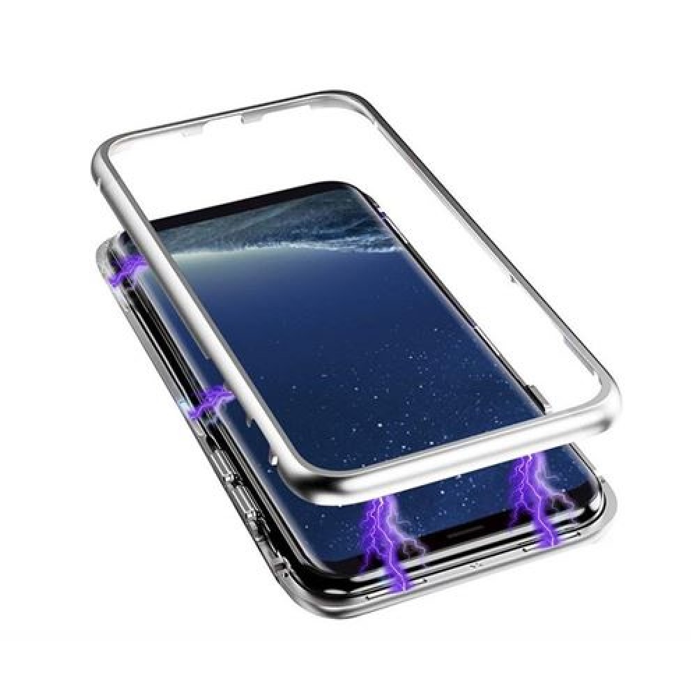 Samsung Galaxy S9 Plus Μαγνητική Μεταλλική Θήκη Detachable Metal Frame με Πίσω Όψη από Tempered Glass Ασημί Διάφανη Θήκες Smartphone