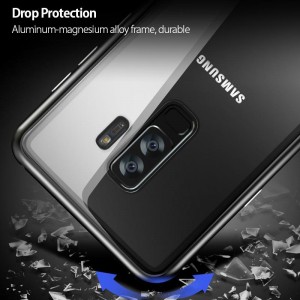 Samsung Galaxy S9 Plus Μαγνητική Μεταλλική Θήκη Detachable Metal Frame με Πίσω Όψη από Tempered Glass Ασημί Διάφανη Θήκες Smartphone