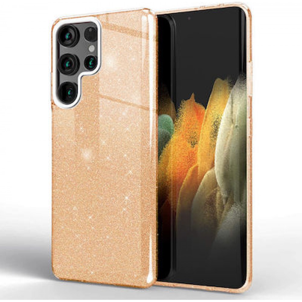 Θήκη Samsung Galaxy S22 Ultra Glitter Shine Cover Hard -Χρυσή Θήκες Galaxy S22 Ultra