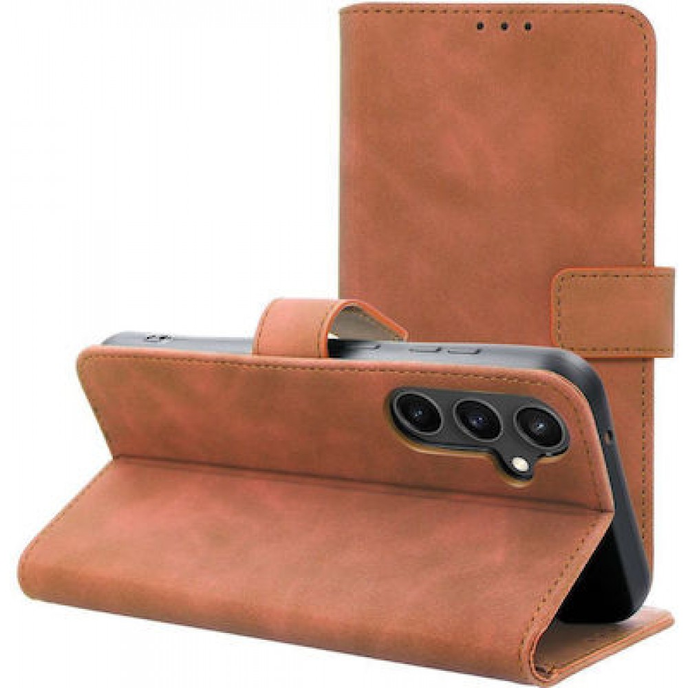 Θήκη Βιβλίο Δερματίνης Για Samsung Galaxy S25 –Καφέ Θήκες Smartphone