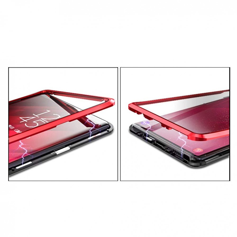 Samsung Galaxy S8 Plus Μαγνητική Μεταλλική Θήκη Detachable Metal Frame με Πίσω Όψη από Tempered Glass Κόκκινη Διάφανη Θήκες Smartphone