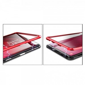 Samsung Galaxy S8 Plus Μαγνητική Μεταλλική Θήκη Detachable Metal Frame με Πίσω Όψη από Tempered Glass Κόκκινη Διάφανη Θήκες Smartphone