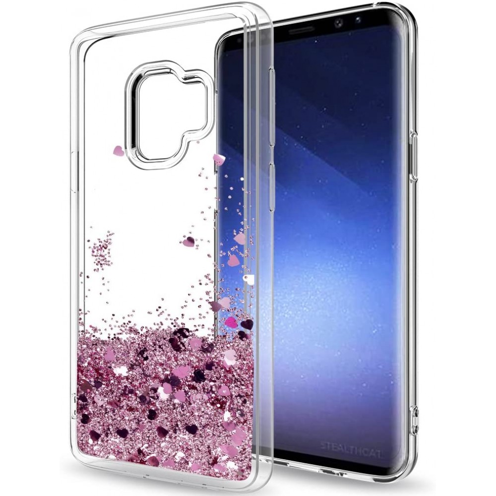 Θήκη Samsung Galaxy S9 Plus Silicone Back Cover Liquid Glitter -Ροζ  Θήκες Smartphone