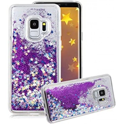 Θήκη Samsung Galaxy S9 Plus Silicone Back Cover Liquid Glitter Case With Stars -Μωβ